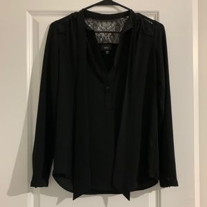 Black Lace Tie Front Blouse